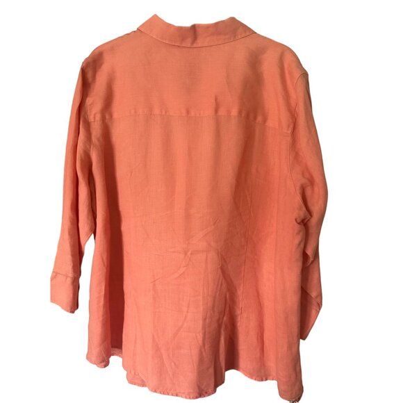 L.L.Bean Linen Button Down, Very pretty Coral , 3/4 sleeve 1X - Picture 3 of 5